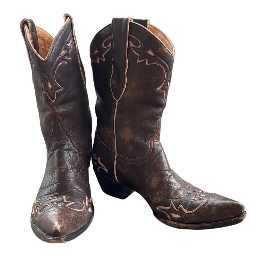 OLD GRINGO Brown & Pink Leather Western Cowgirl Boots Size 7